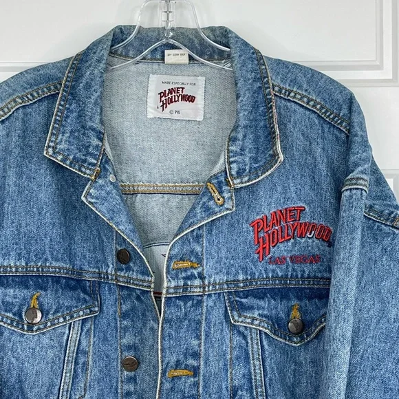 VINTAGE Planet Hollywood Las Vegas Unisex Embroidered Jean Jacket Size XL - Picture 3 of 14